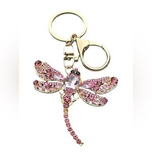 3/$25 Sparkle.Rhinestone Jeweled Pink & Gold Dragonfly Keychain Bag Charm